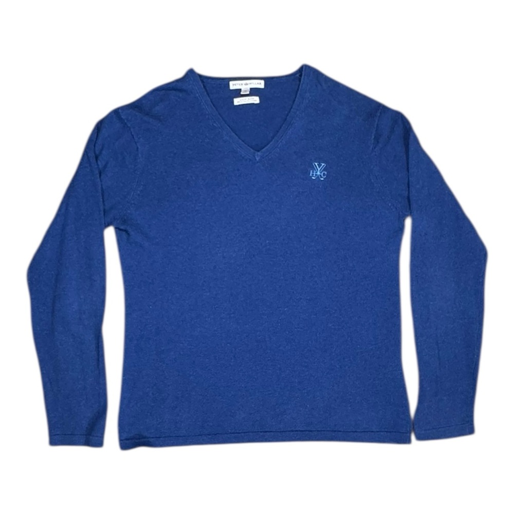 Peter Millar Yeamans Hall Club Sweater M Blue V-Neck Cashmere Blend Preppy